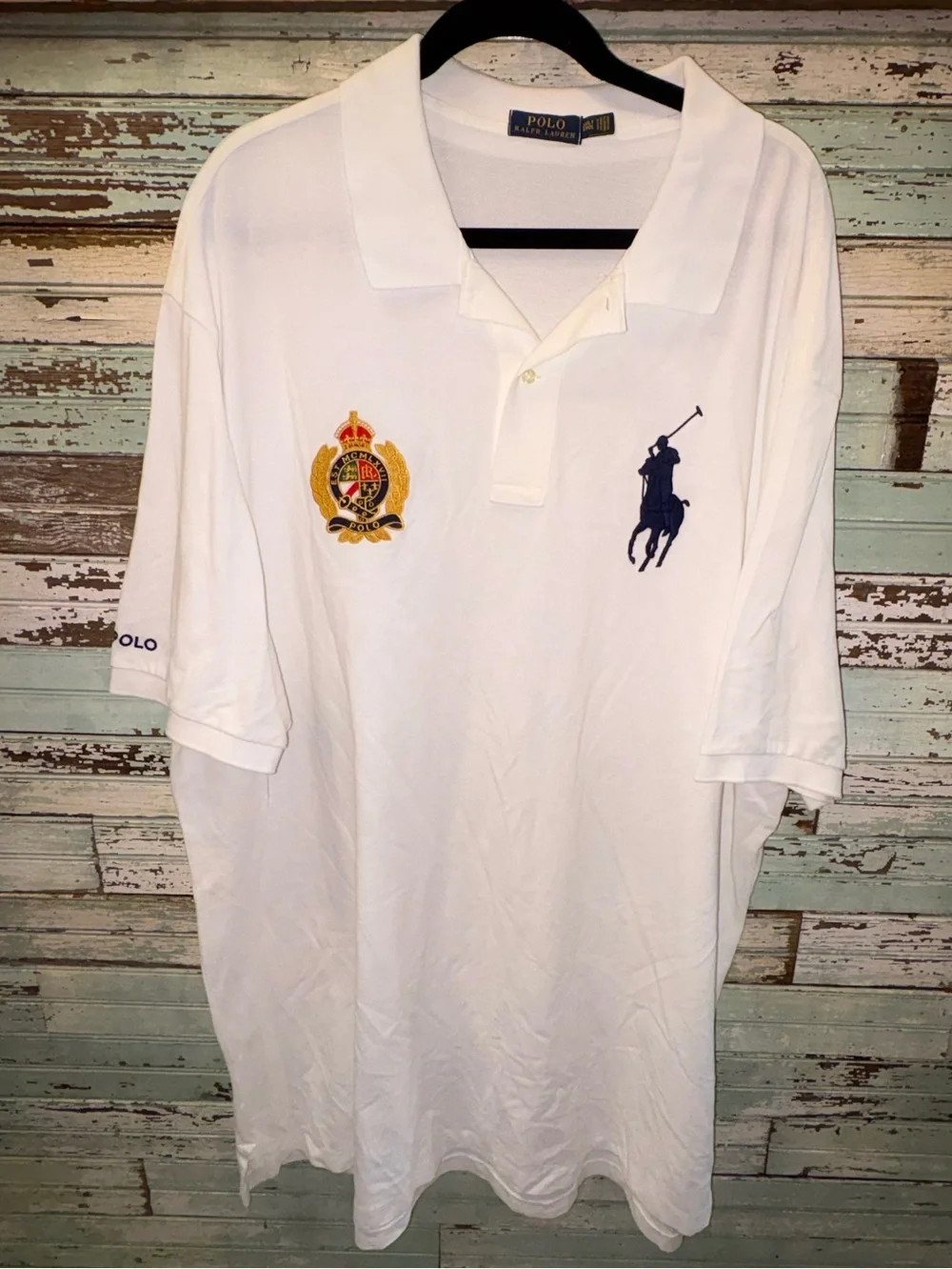 Polo Ralph Lauren White Polo with Navy Pony and Gold Crest